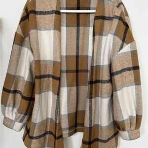 Plaid Women’s Sweater Cardigan in Brown and Cream